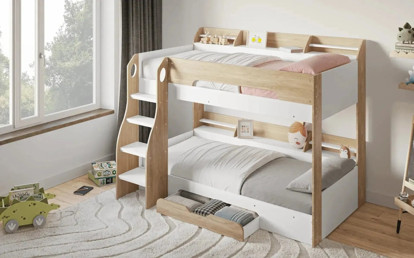 Flick Bunk Bed with Storage Drawer & Shelves
